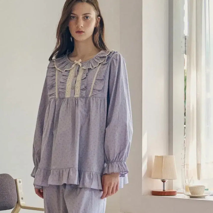 [BUNJANG] Ullala Yulina Long Sleeve Two-Piece Pajamas Lavender / 울랄라 파자마 율리나 긴팔 투피스 라벤더