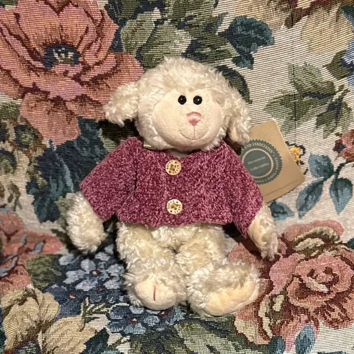 [BUNJANG] Boyds Bears Purple Cardigan Sheepskin Plush Doll / 보이즈베어 양 털인형 보라색 가디건 빈티지