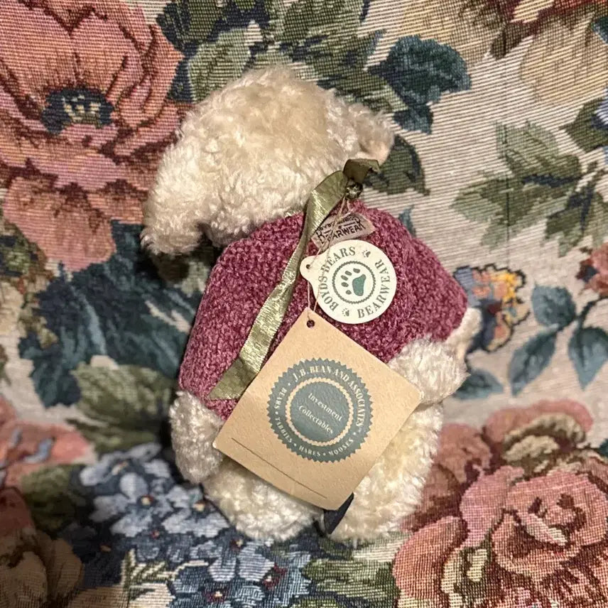 [BUNJANG] Boyds Bears Purple Cardigan Sheepskin Plush Doll / 보이즈베어 양 털인형 보라색 가디건 빈티지