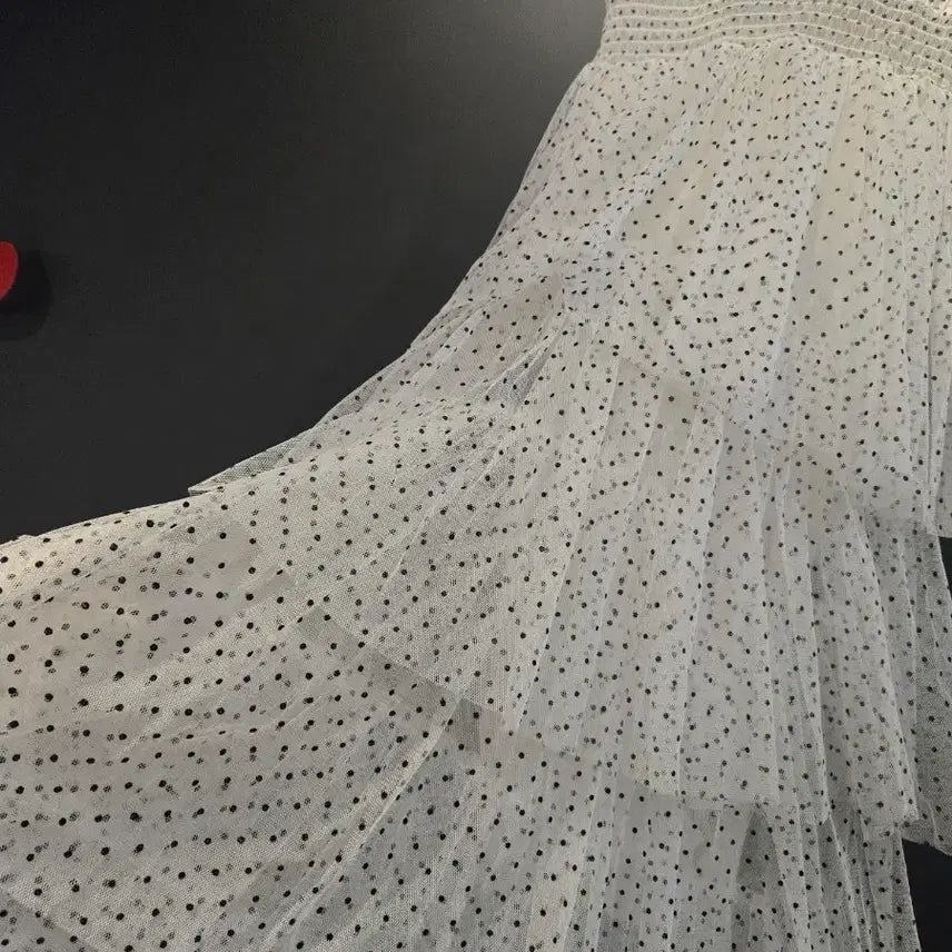[BUNJANG] Maje White Dotted Tiered Long Dress / 마쥬 화이트 도트 캉캉 롱 원피스