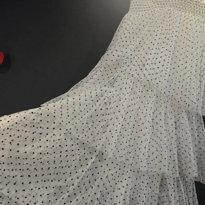 [BUNJANG] Maje White Dotted Tiered Long Dress / 마쥬 화이트 도트 캉캉 롱 원피스