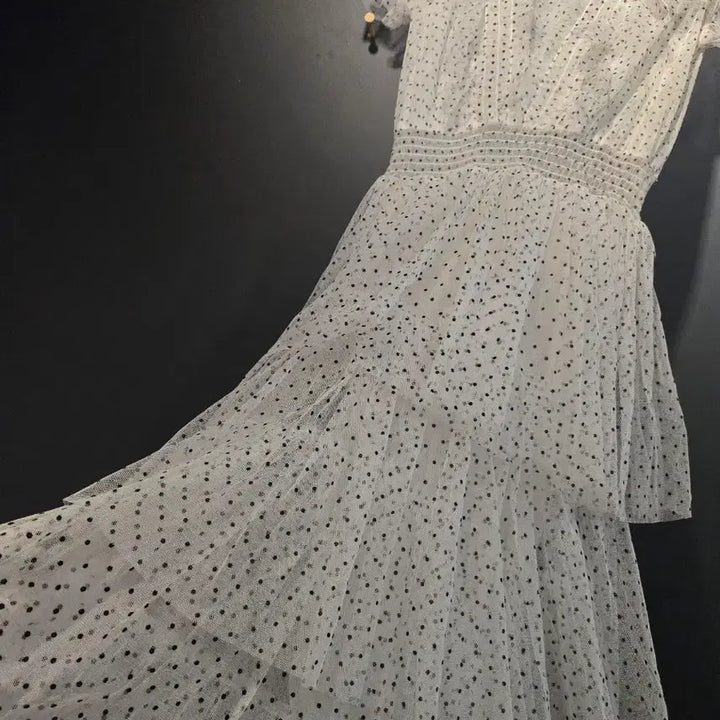[BUNJANG] Maje White Dotted Tiered Long Dress / 마쥬 화이트 도트 캉캉 롱 원피스
