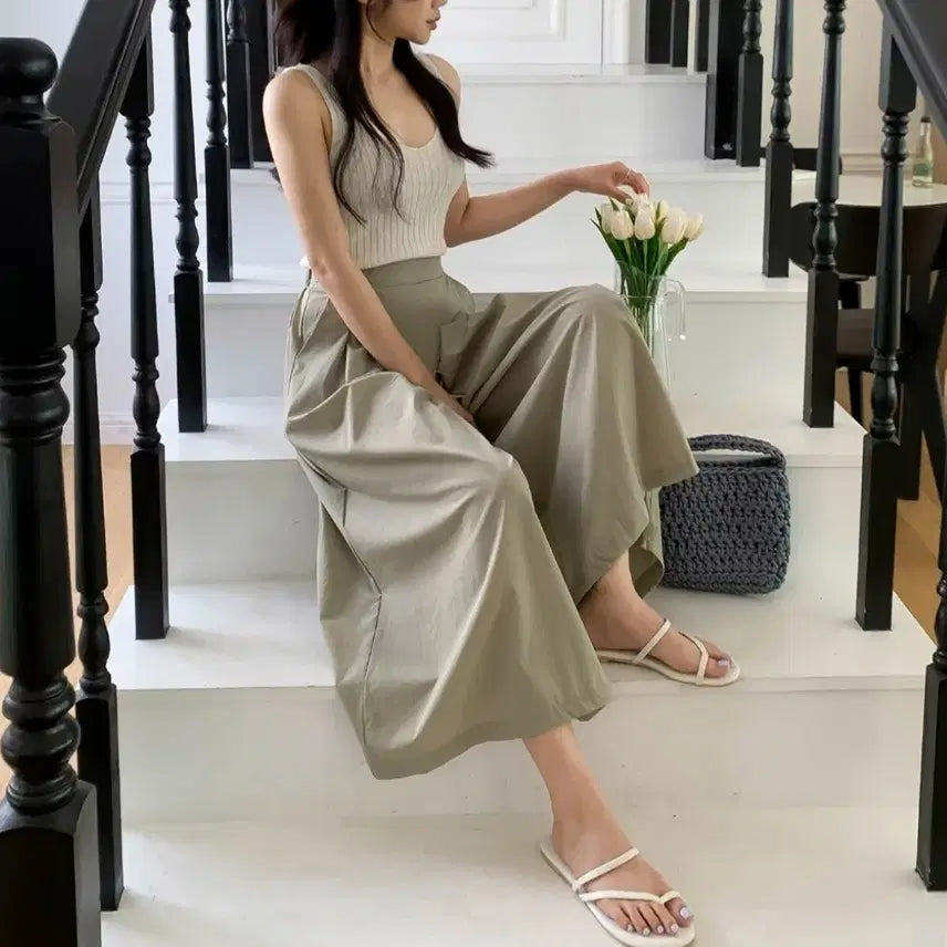 [BUNJANG] Wide Fit Skirt Pants - Khaki Beige / 새상품) 치마바지
