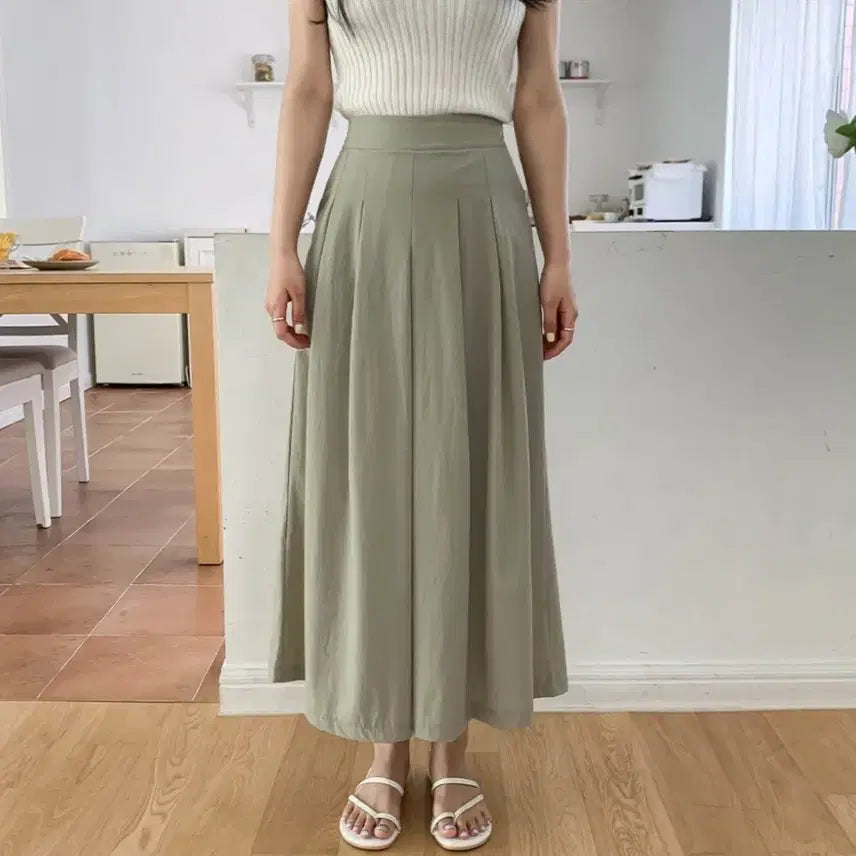 [BUNJANG] Wide Fit Skirt Pants - Khaki Beige / 새상품) 치마바지