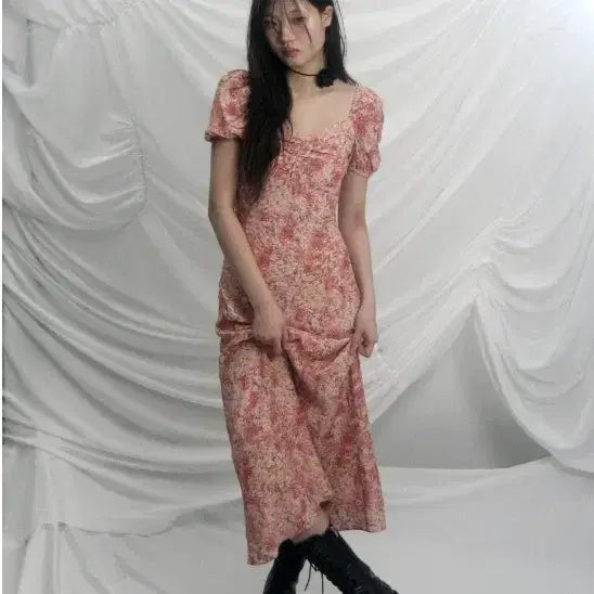 [BUNJANG] Luluseoul Margaret Puff Long Dress Pink Size M / 루루서울 마가렛 롱원피스