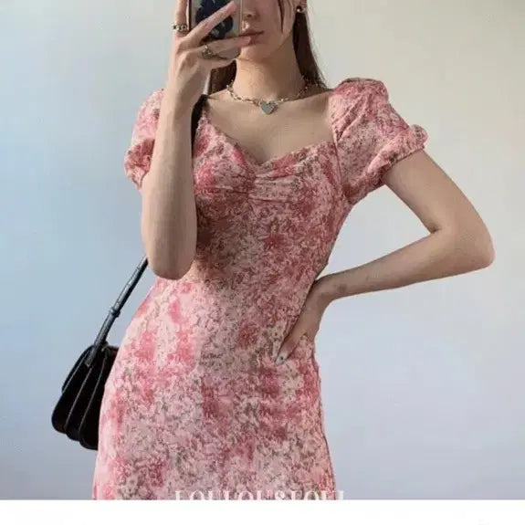 [BUNJANG] Luluseoul Margaret Puff Long Dress Pink Size M / 루루서울 마가렛 롱원피스