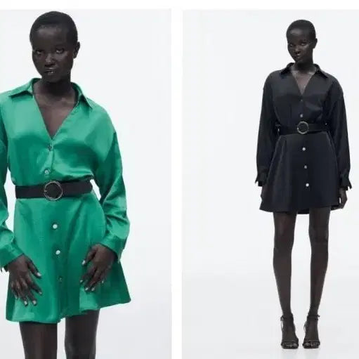 [BUNJANG] Zara Satin Mini Dress Green / 자라 새틴 원피스 그린