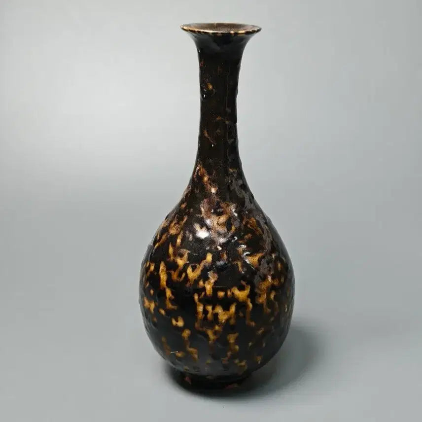 [BUNJANG] Song Dynasty Black Glaze Tortoiseshell Pattern Long Neck Vase Chinese Celadon / 송대 흑유 대모반 장경병 중국도자기