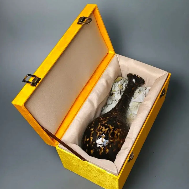 [BUNJANG] Song Dynasty Black Glaze Tortoiseshell Pattern Long Neck Vase Chinese Celadon / 송대 흑유 대모반 장경병 중국도자기