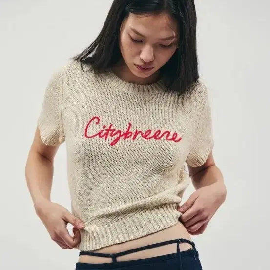 [BUNJANG] Citybreeze Cropped Knit Beige Free Size / 시티브리즈 크롭 니트 베이지 F
