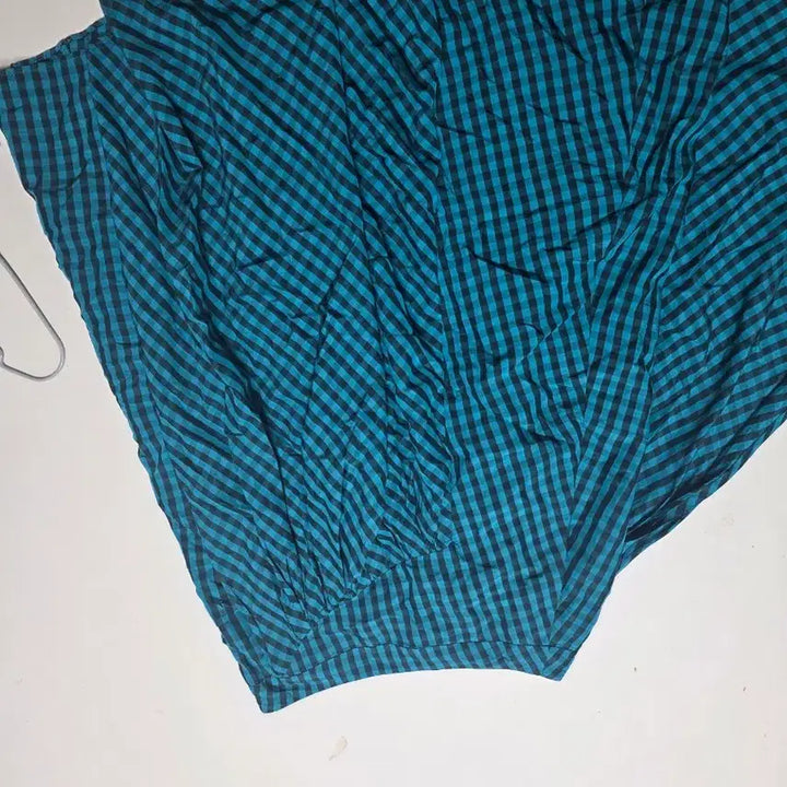 [BUNJANG] Teal and Black Plaid Long Skirt / 청록/블랙 체크무늬 롱스커트
