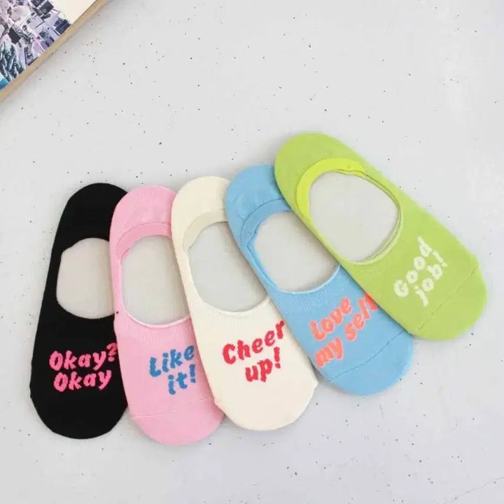 [BUNJANG] Colorful Lettering Ankle Socks Set / 컬러풀 레터링 덧신 양말 세트(새상품)