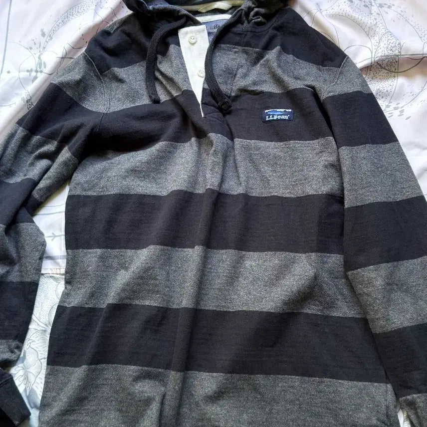 [BUNJANG] LLBean Stripe Rugby Hoodie / 엘엘빈 스트라이프 럭비 후드