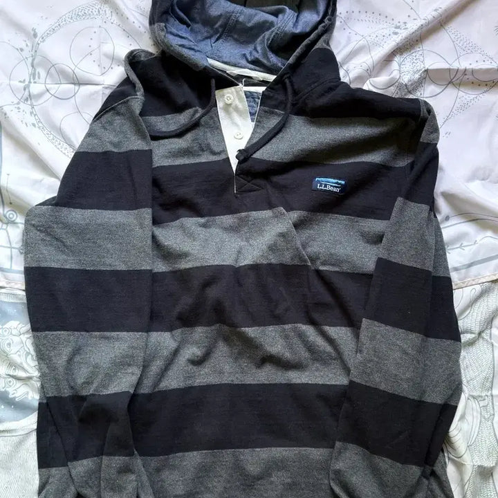 [BUNJANG] LLBean Stripe Rugby Hoodie / 엘엘빈 스트라이프 럭비 후드