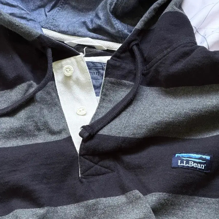 [BUNJANG] LLBean Stripe Rugby Hoodie / 엘엘빈 스트라이프 럭비 후드
