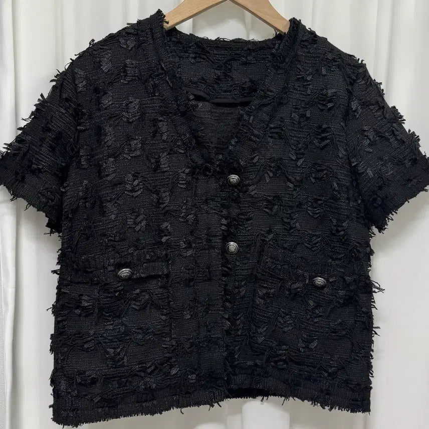 [BUNJANG] Bisweet Black Tweed Fringe Jacket / 비스윗 블랙 트위드 수술 자켓