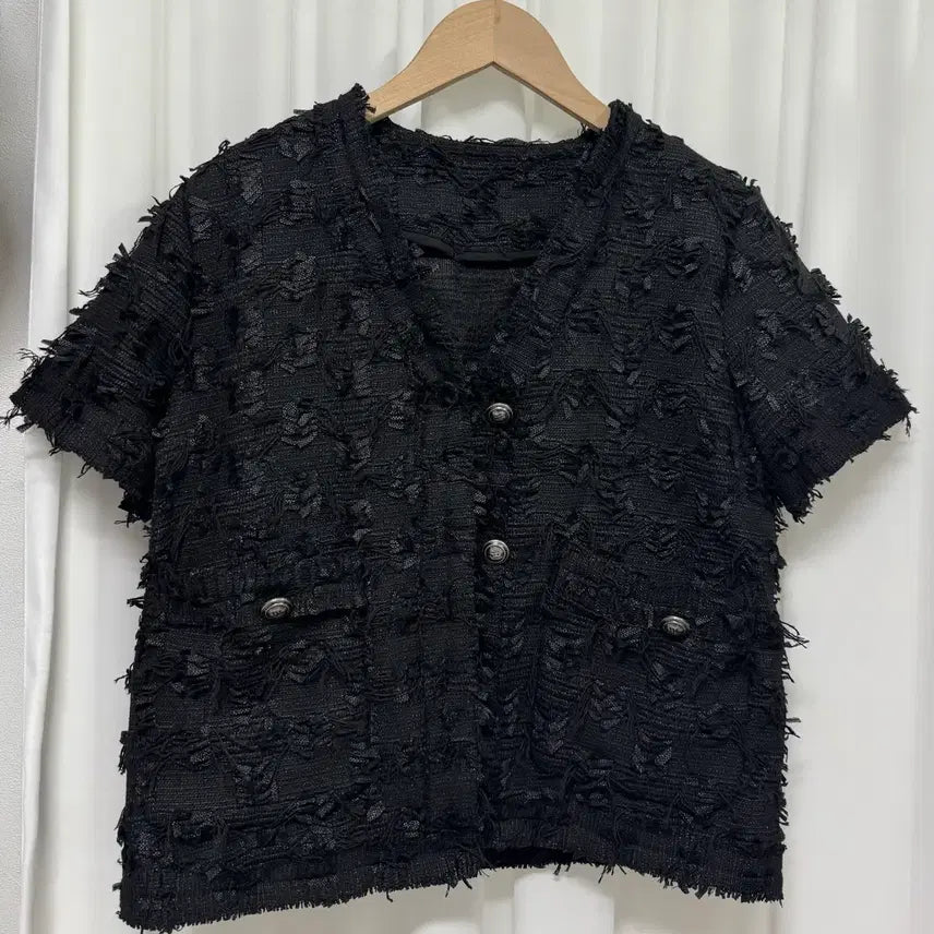 [BUNJANG] Bisweet Black Tweed Fringe Jacket / 비스윗 블랙 트위드 수술 자켓