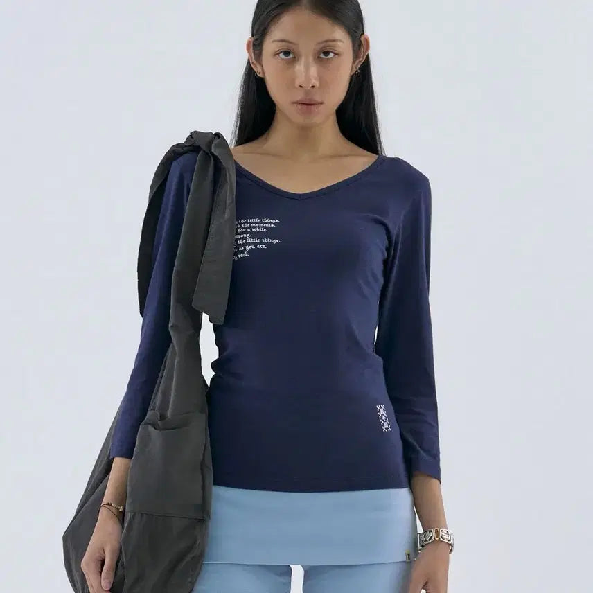 [BUNJANG] Wellbeing Express V-Neck 3/4 Sleeve Top Navy / 새상품) 웰빙익스프레스 V neck 3/4 Sleeve / Navy
