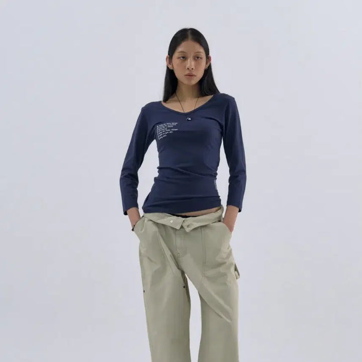 [BUNJANG] Wellbeing Express V-Neck 3/4 Sleeve Top Navy / 새상품) 웰빙익스프레스 V neck 3/4 Sleeve / Navy