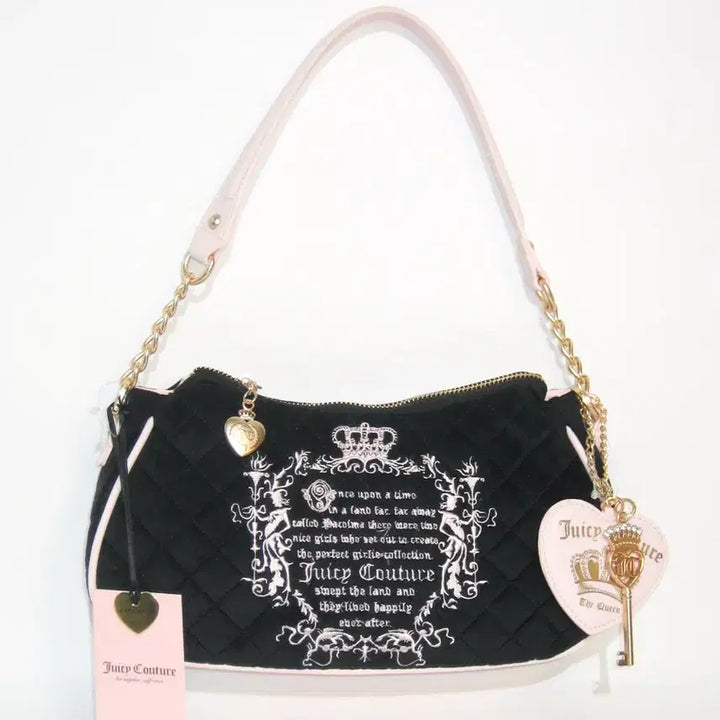 [BUNJANG] Juicy Couture Velour Royal Shoulder Bag Black with Heart Key Charm / 쥬시 꾸뛰르 벨로아 로열 숄더백 블랙 + 하트 키 챰 / 갸루 히메갸루