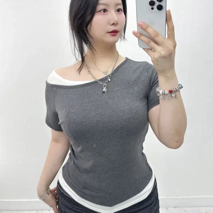 [BUNJANG] Layered Short Sleeve T-Shirt - 3 Colors, Plus Size Available (55-77) / 새상품 레이어드 반팔 티셔츠 3컬러 빅사이즈 가능 55-77