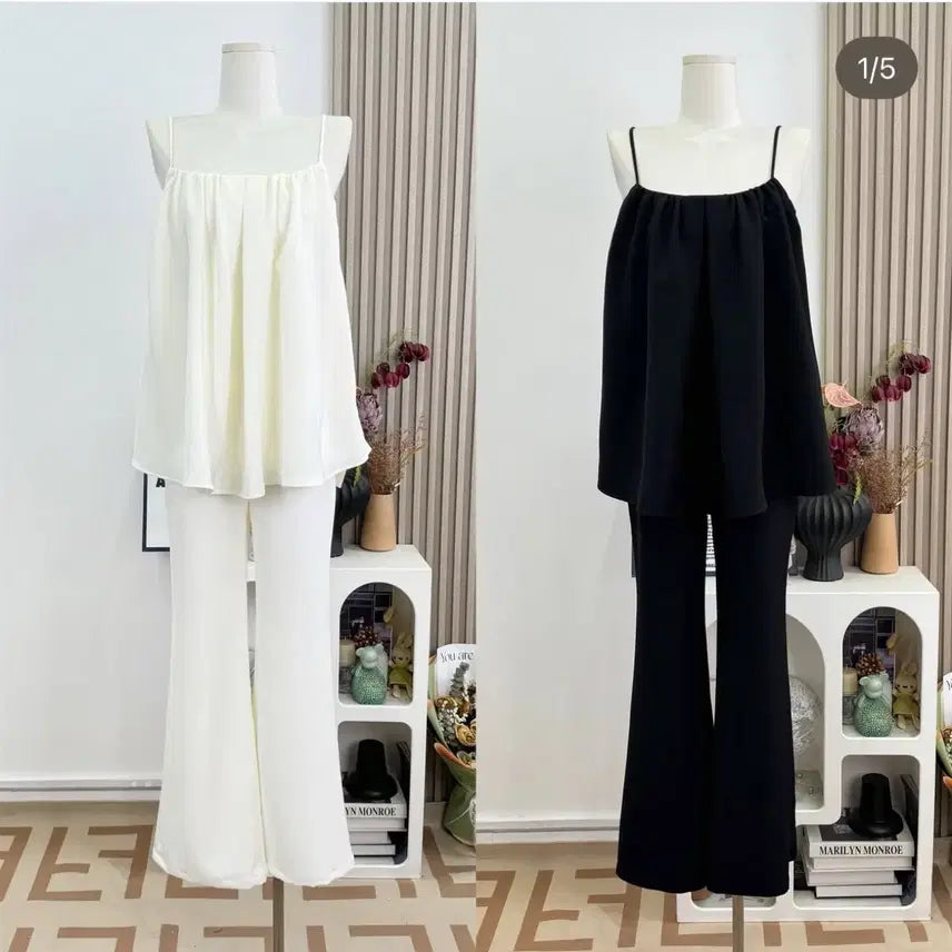 [BUNJANG] Sleeveless Wide Pants Set Black Imported Clothing / 끈나시 와이드팬츠 세트 검정 수입의류