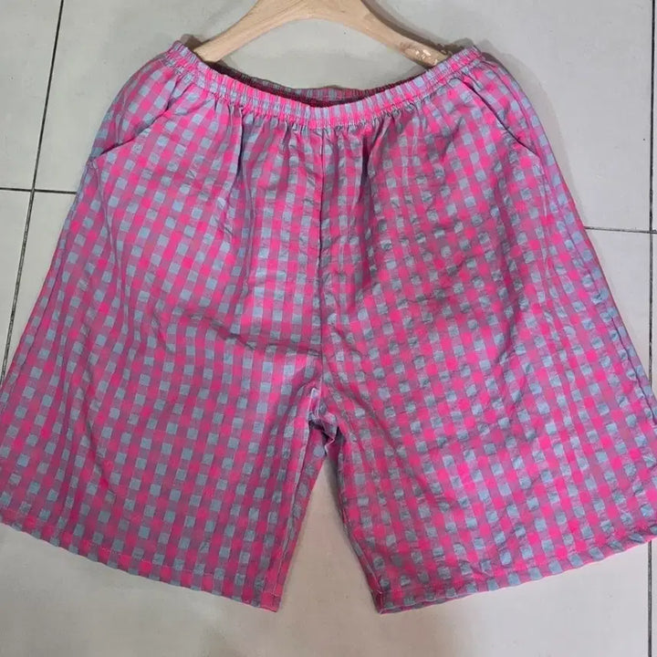 [BUNJANG] Pink/Blue Checkered 5-Length Shorts / 핑크/블루 체크무늬 반바지 5부