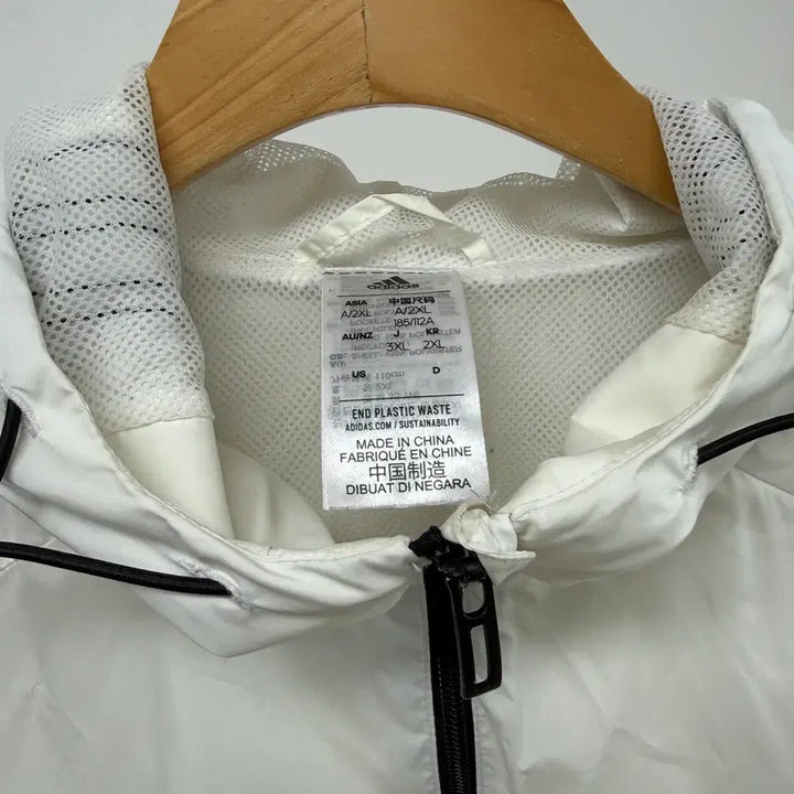 [BUNJANG] Adidas 3-Stripe Hooded Windbreaker Jacket 2XL White / 아디다스 바람막이 2XL 화이트 3선 후드 빅사이즈 JS48