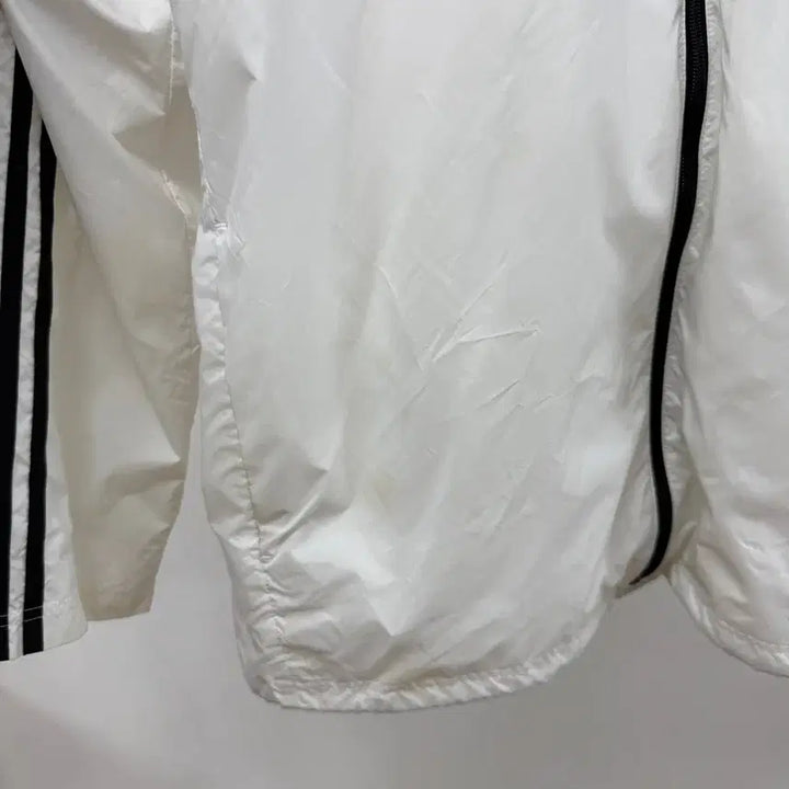 [BUNJANG] Adidas 3-Stripe Hooded Windbreaker Jacket 2XL White / 아디다스 바람막이 2XL 화이트 3선 후드 빅사이즈 JS48