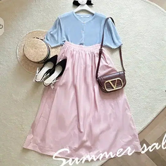 [BUNJANG] Cotton Flare Long Skirt (Pink, Lavender) / 새상품) 면 플레어 롱스커트(핑크, 연보라)