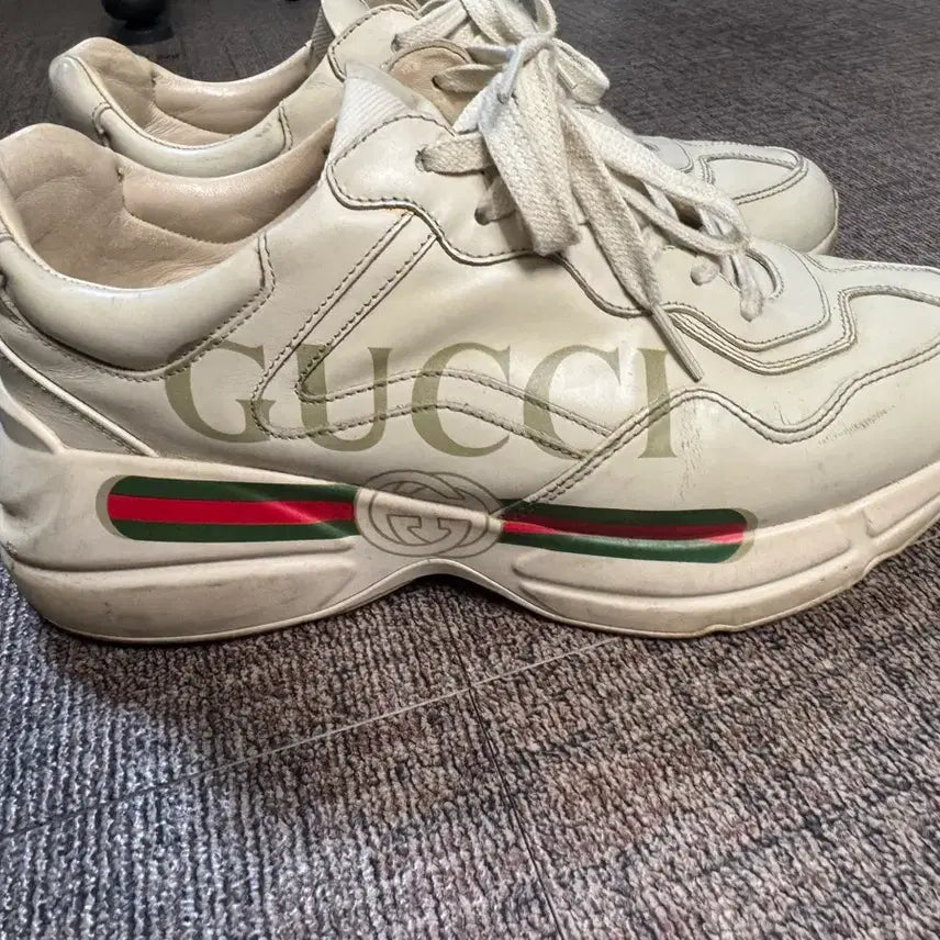 [BUNJANG] Gucci Rhyton Beige Leather Sneakers / 구찌 라이톤 베이지 255-260