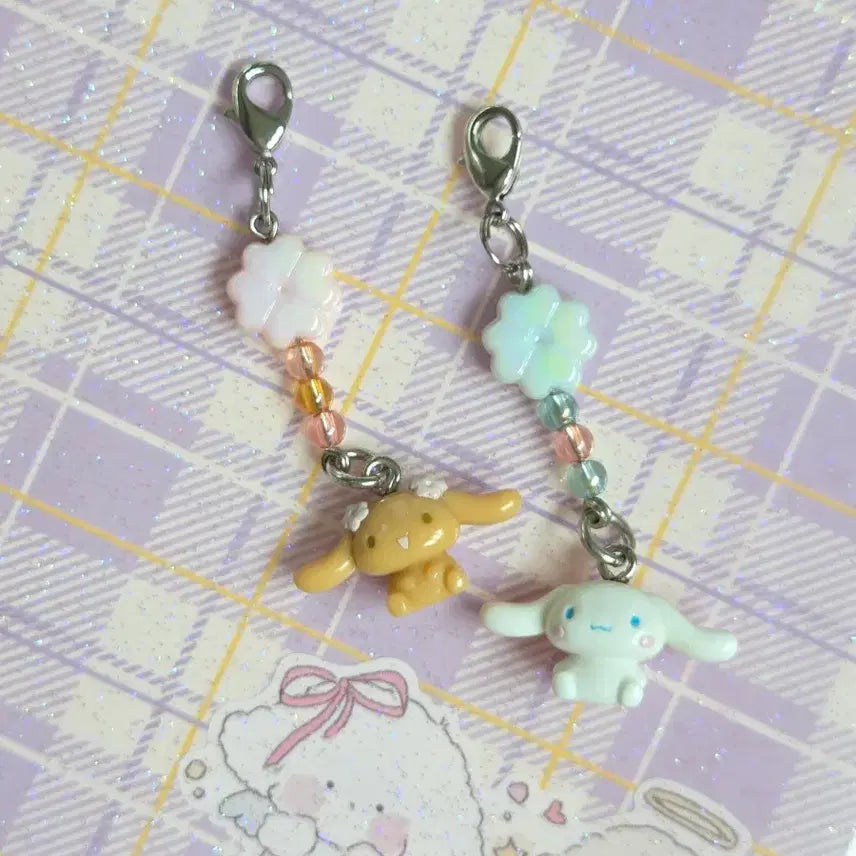 [BUNJANG] Sanrio Cinnamoroll Classic Beaded Keychain Strap Set / 고전모카 시나모롤 비즈키링 스트랩 세트