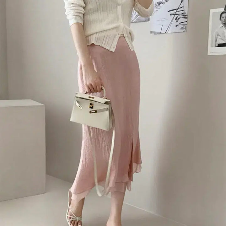 [BUNJANG] Frasch Phone Skirt Pink Satin Chiffon Mini Skirt / 쇼핑몰 데일리룩 프라쉬폰스커트 데일리룩 쇼핑몰
