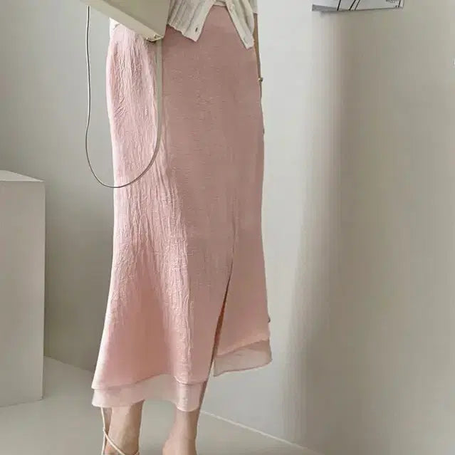 [BUNJANG] Frasch Phone Skirt Pink Satin Chiffon Mini Skirt / 쇼핑몰 데일리룩 프라쉬폰스커트 데일리룩 쇼핑몰