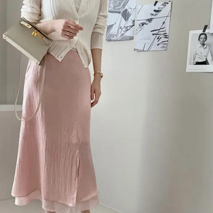 [BUNJANG] Frasch Phone Skirt Pink Satin Chiffon Mini Skirt / 쇼핑몰 데일리룩 프라쉬폰스커트 데일리룩 쇼핑몰
