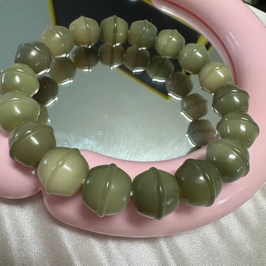 [BUNJANG] Natural Barley Root Honey Pot Bracelet / 음피 천연 보리근 (꿀 단지 모양) (아이보리색 원과 증정)
