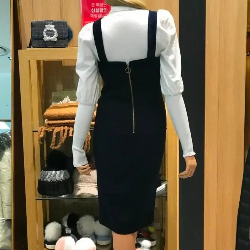 [BUNJANG] Egoist Gold Button Detail Suspender Midi Dress / 에고이스트슬릿 금장 버튼 포인트 원피스
