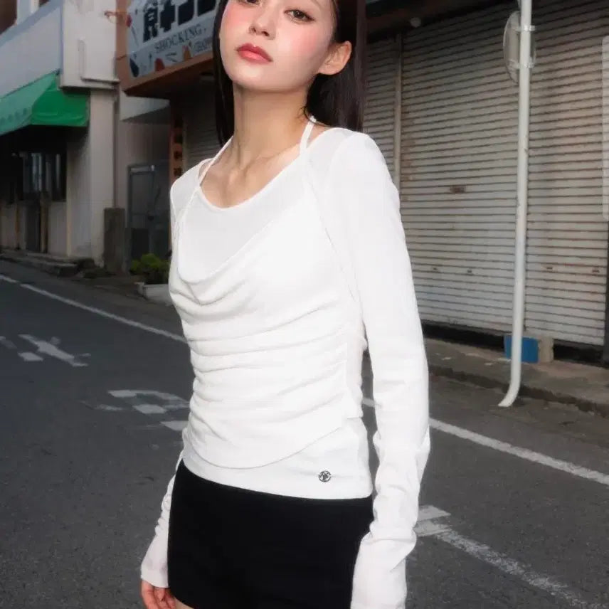 [BUNJANG] Rosee Franz Layered Halterneck Long Sleeve / *택O/새상품)로제프란츠 레이어드 홀터넥 롱 슬리브