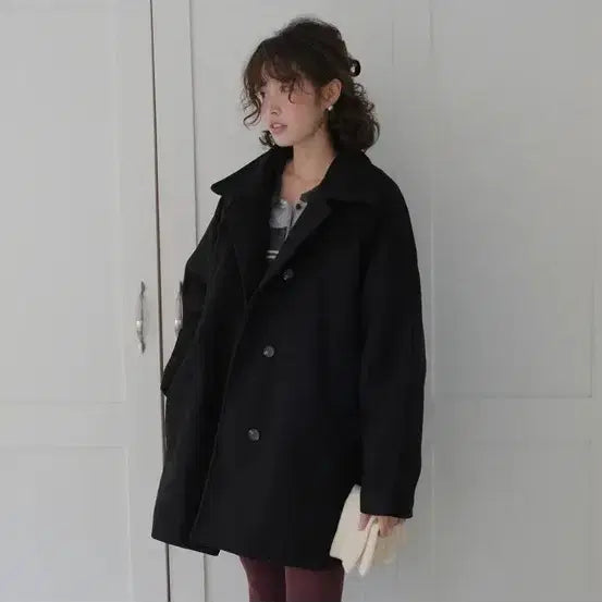[BUNJANG] Black Double Breasted Wool Coat New Arrival / 블랙 더블 코트 새상품