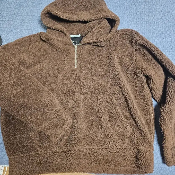 [BUNJANG] Brown Sherpa Half-Zip Hoodie / 뽀글이 후드티 브라운