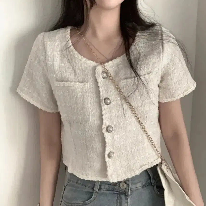 [BUNJANG] Ivory Pearl Tweed Jacket / 아이보리 진주 펄 트위드 자켓