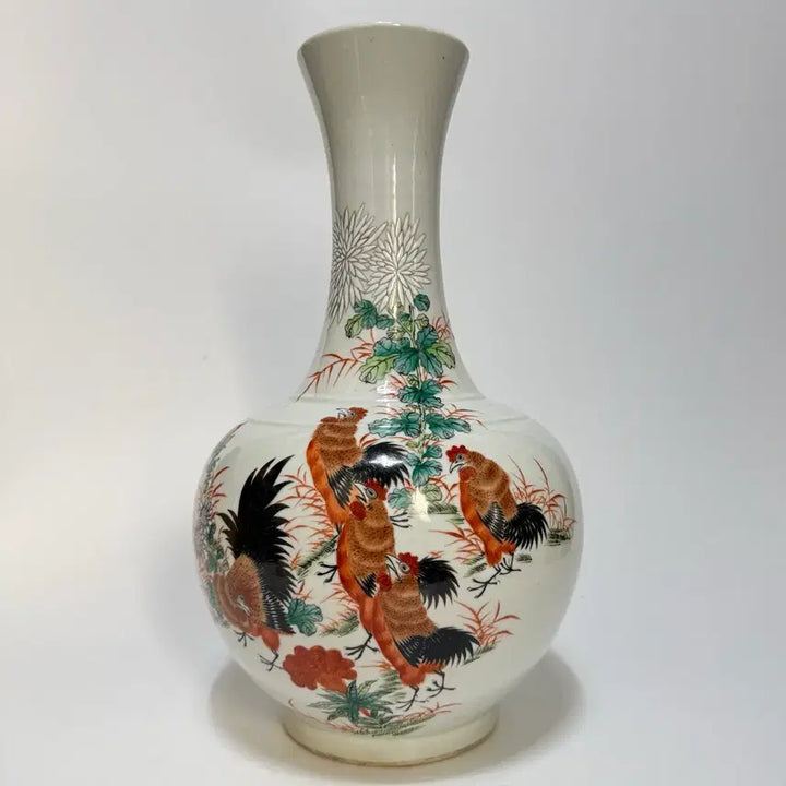 [BUNJANG] Qing Dynasty Porcelain Vase with Rooster Motif / 분채 대길문 상병