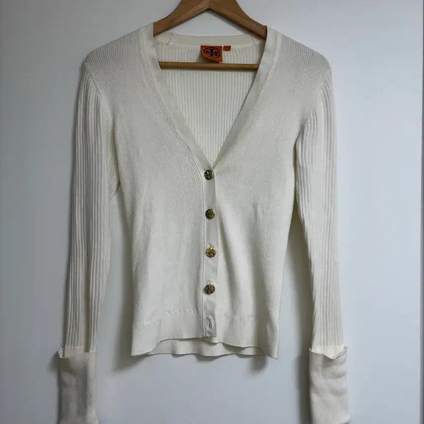 [BUNJANG] Tory Burch White Ribbed Cardigan / 토리버치 화이트 골지 가디건
