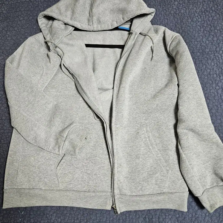[BUNJANG] Fleece Lined Grey Zip-Up Hoodie / 기모 회색 후드집업