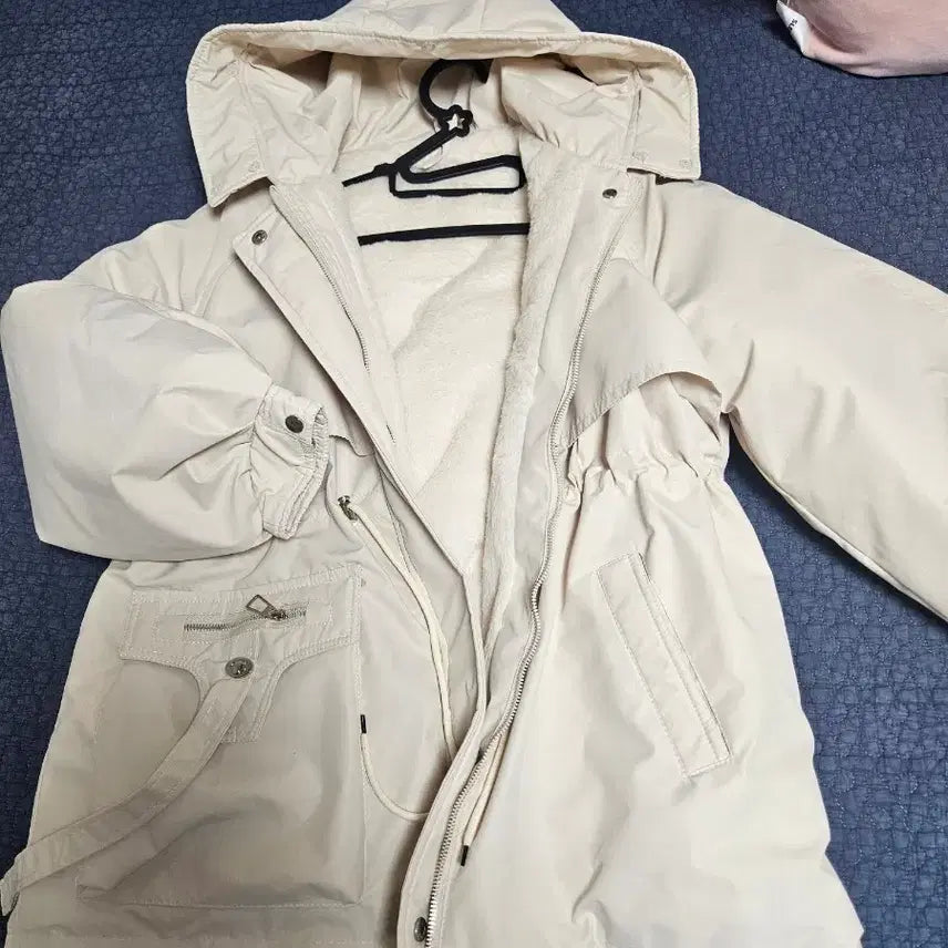 [BUNJANG] Ivory Hooded Fur Padded Jumper / 아이보리 후드 퍼 패딩 점퍼