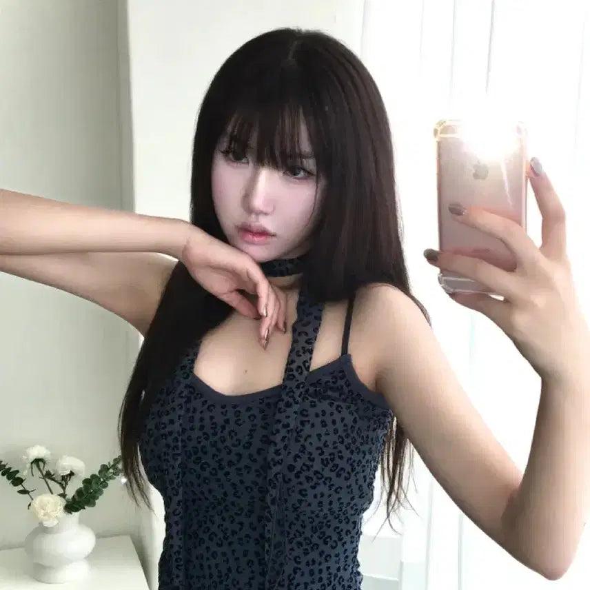 [BUNJANG] Leopard Sleeveless Scarf Set / 레오파드 슬리브리스 스카프 세트 나시 호피 갸루 y2k