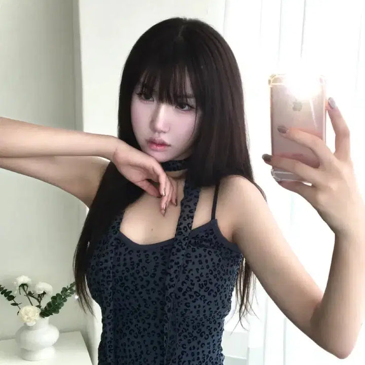 [BUNJANG] Leopard Sleeveless Scarf Set / 레오파드 슬리브리스 스카프 세트 나시 호피 갸루 y2k