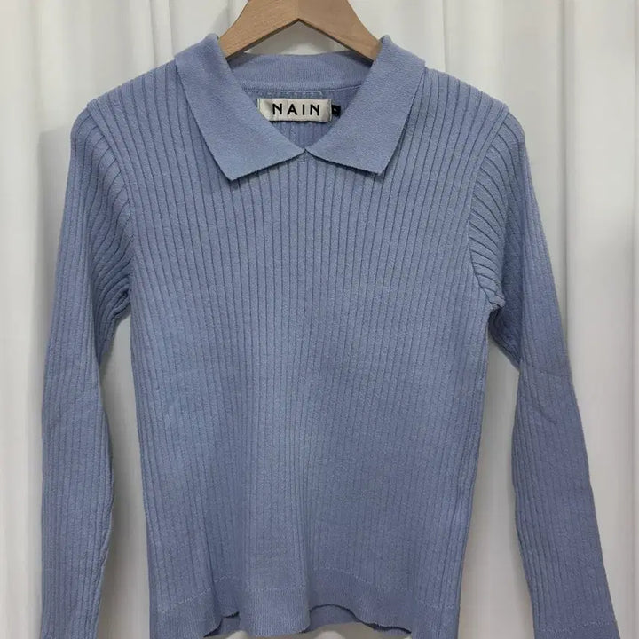 [BUNJANG] NAIN Ribbed Collar Knit (Sky Blue) / NAIN 나인 소라색 골지 카라 니트