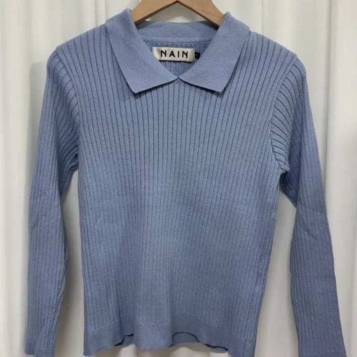 [BUNJANG] NAIN Ribbed Collar Knit (Sky Blue) / NAIN 나인 소라색 골지 카라 니트