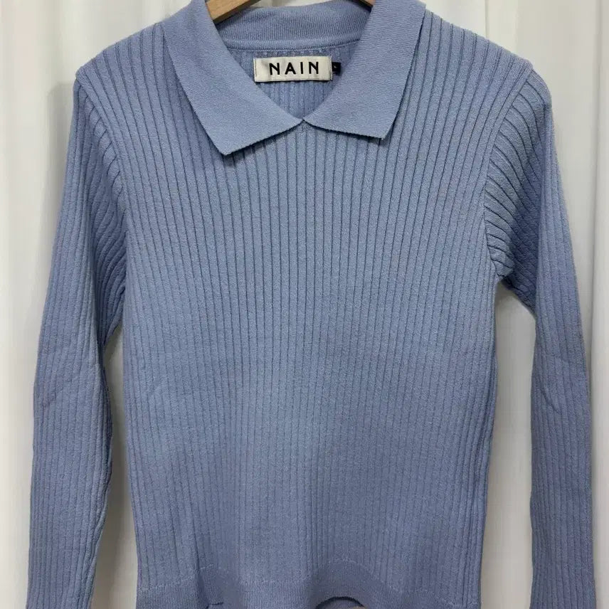 [BUNJANG] NAIN Ribbed Collar Knit (Sky Blue) / NAIN 나인 소라색 골지 카라 니트